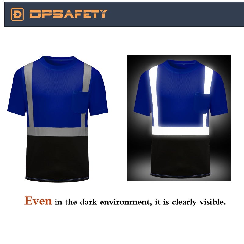 DPSAFETY High Visibility Shirts Quick Dry Safety T Shirts with Reflective Strips and Pocket Short Sleeve Mesh Hi Vis Construction Work Class 2 Shirt for Men/Women Black Bottom Blue,3XL - Image 5